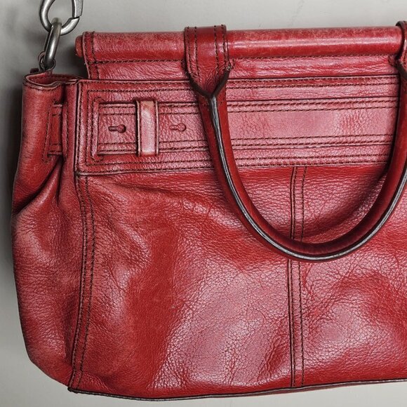 Fossil Maddox Bar Satchel Genuine Cow Hide Leather Red Distressed Shoulder Bag - Picture 8 of 16